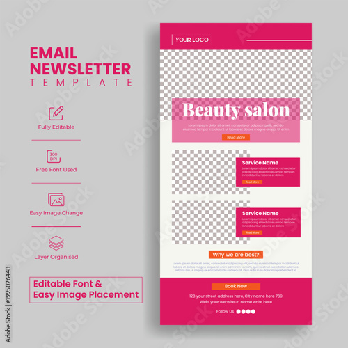 Beauty salon email newsletter template for wellness blogger web design with modern minimal UI design calming spa fitness marketing website header landing page promotion layout aesthetic design