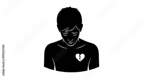 Silhouette of a person with a broken heart over their chest