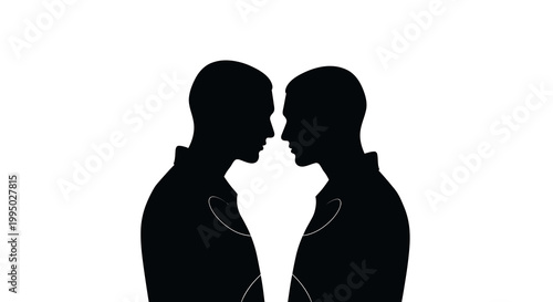 Silhouettes of two people facing each other with a heart design