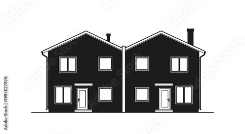 Simple black and white illustration of two adjacent houses