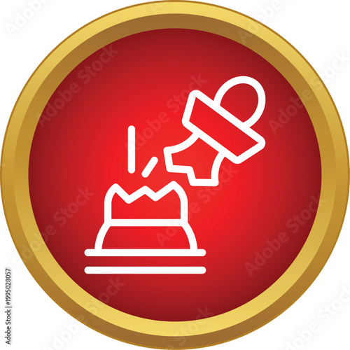 Broken tooth symbol on a red round button, indicating a dental issue