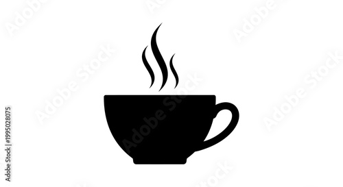 Simple black silhouette of a steaming cup likely coffee or tea