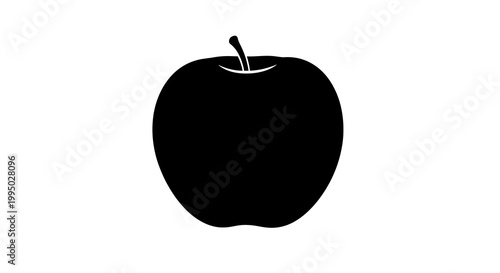 Simple black silhouette of a single ripe apple against a white background
