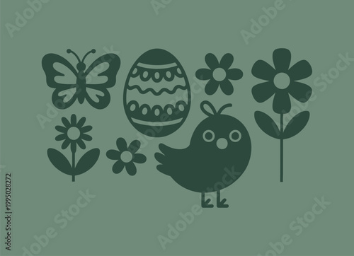 Whimsical easter design with egg chick butterfly flowers butterfly celebration