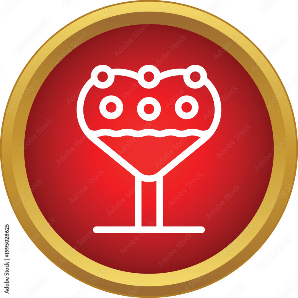 Fototapeta premium Heart shaped glass icon filling with liquid and bubbles on a red circle background
