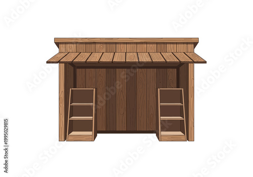 Wooden Stall Vector Illustration with Shelves for Flowers and Products