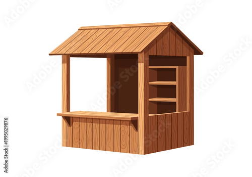 A Charming Wooden Market Stall, Perfect for Selling Flowers and Crafts - Vector Illustration