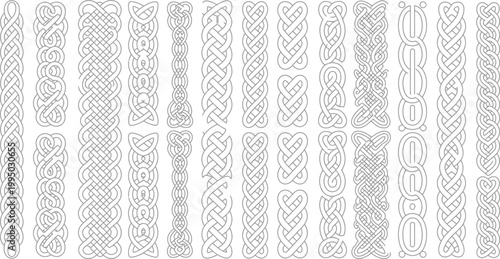 Celtic Patterns with Irish Knot and Braid Seamless Borders, Vector Illustration Set of Decorative Elements for Cultural Artwork, Ornamental Design Projects, and Traditional Graphic Motifs
