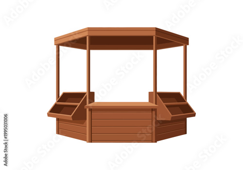 Wooden stall vector for selling flowers at markets or festivals, empty booth
