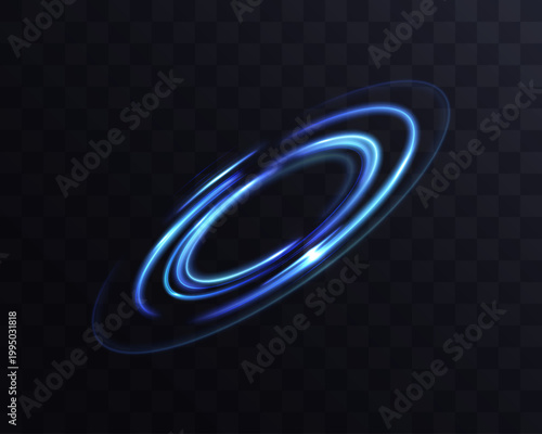 Futuristic blue glowing light portal with circular motion trail isolated