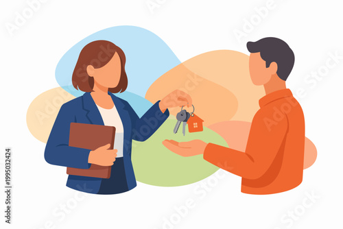 Real Estate Agent Handing House Keys to New Home Owner