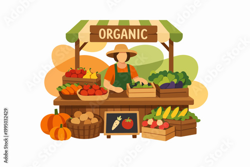 Female Farmer Selling Fresh Vegetables at Organic Market Stall