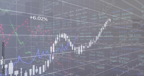 Displaying translucent trading chart on screen, showing white candlesticks, colored lines, +6