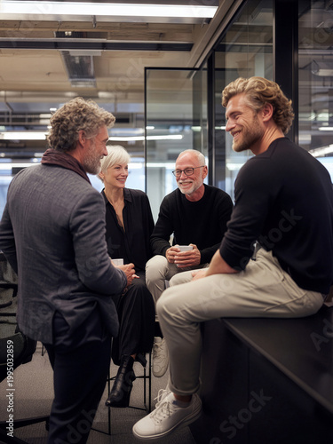 A team celebrating a successful project in a modern office setting.