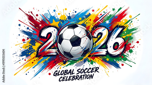 2026 soccer world cup illustration with colorful splashes And FIFA World Cup 2026, FIFA World Cup, World Cup.	