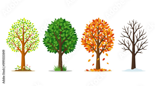 "Four Seasons Trees Vector Illustration | Winter, Spring, Summer, Autumn Silhouette Design | Nature Cycle Vector Graphic for Logo, Icon, Decoration, and Creative Projects"