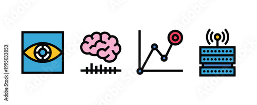 Agentic AI automation icons set, autonomous workflow, robotic process automation, machine learning, multi agent collaboration, and intelligent systems vector design.
