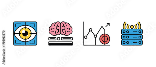 Agentic AI automation icons set, autonomous workflow, robotic process automation, machine learning, multi agent collaboration, and intelligent systems vector design.