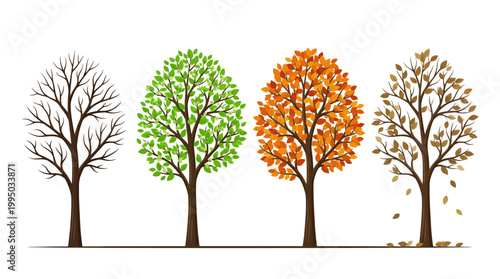 "Four Seasons Trees Vector Illustration | Winter, Spring, Summer, Autumn Silhouette Design | Nature Cycle Vector Graphic for Logo, Icon, Decoration, and Creative Projects"