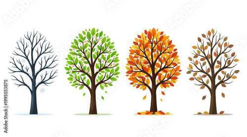 "Four Seasons Trees Vector Illustration | Winter, Spring, Summer, Autumn Silhouette Design | Nature Cycle Vector Graphic for Logo, Icon, Decoration, and Creative Projects"