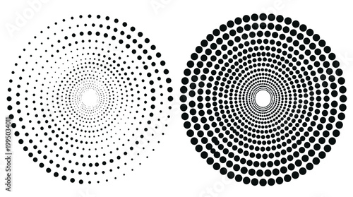 "Concentric Dot Circles Vector Illustration | Optical Art Black and White Radial Pattern | Abstract Vector Graphic for Logo, Icon, Decoration, and Creative Design Projects"