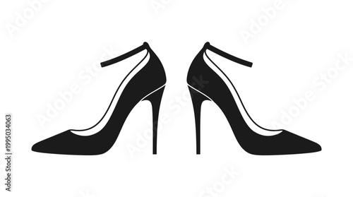 "High Heels Vector Silhouette | Elegant Black Stiletto Shoes with Ankle Straps | Fashion Footwear Vector Graphic for Logo, Icon, Apparel Design, and Stylish Projects"