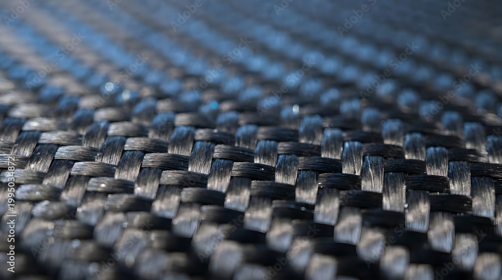 Fototapeta premium Close-up of glossy carbon fiber weave texture with diagonal pattern and reflective surface
