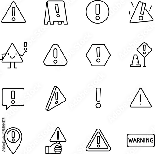 Free Download Collection of warning and exclamation mark icons simple line art symbols for alert and attention perfect for web design and safety notices - GFXLoad