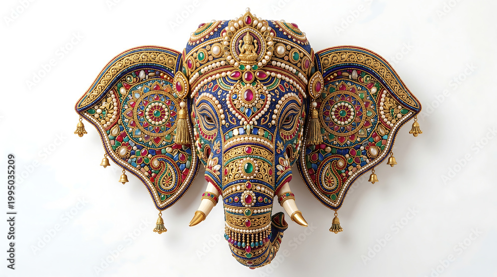 Naklejka premium Happy Thrissur Pooram - The Jewel-Adorned Elephant Mask