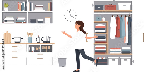 Woman organizes her home belongings to maintain a tidy and orderly living.