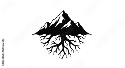 mountain range with tree roots silhouette landscape