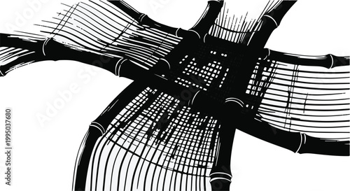 black and white illustration of futuristic tunnel or bridge structure