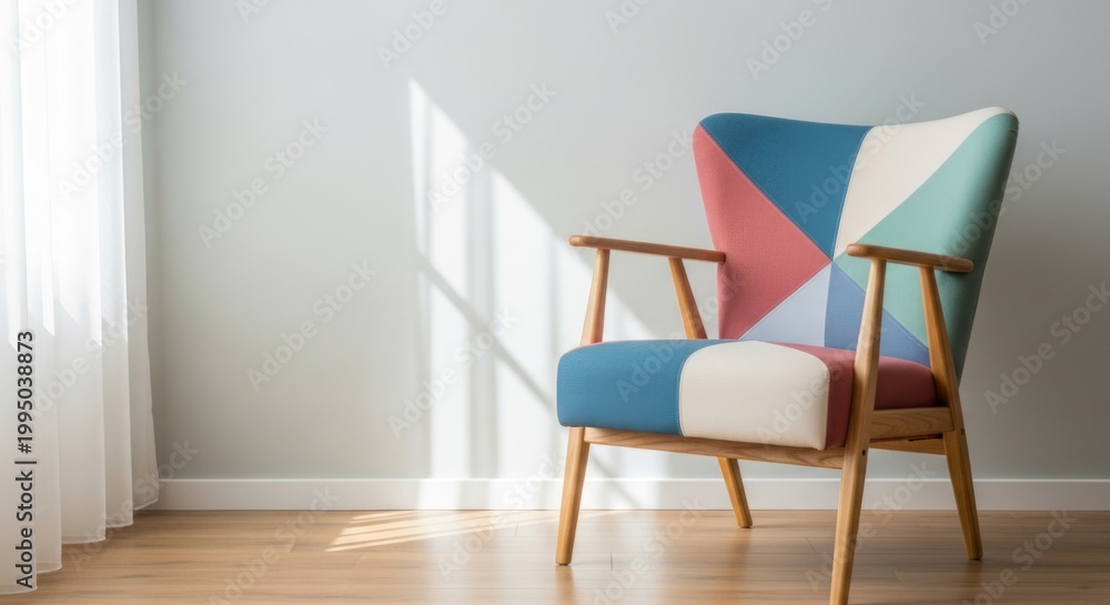 Fototapeta premium Geometric Armchair in Bright Scandinavian Interior