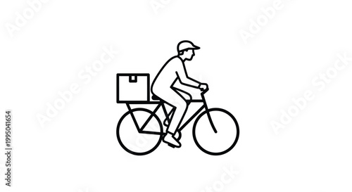 Delivery cyclist with package riding a bicycle on transparent background silhouette