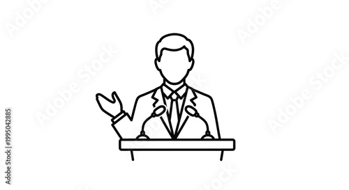A speaker giving a presentation at a podium on transparent background silhouette