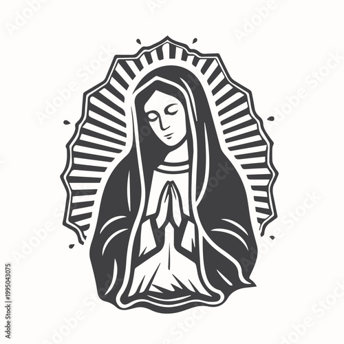  illustration of Mother Mary praying. black and white. vector graphic illustration art	