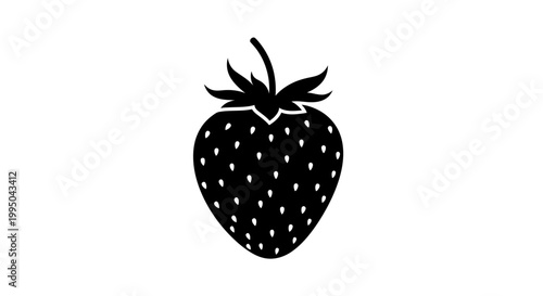 Φωτογραφία Simple black silhouette of a ripe strawberry with green calyx