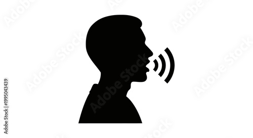 Silhouette of a man speaking with sound waves emanating from his mouth