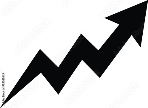 Upward zigzag arrow icon vector illustration featuring sharp growth direction symbol in bold silhouette style for business trend concept
