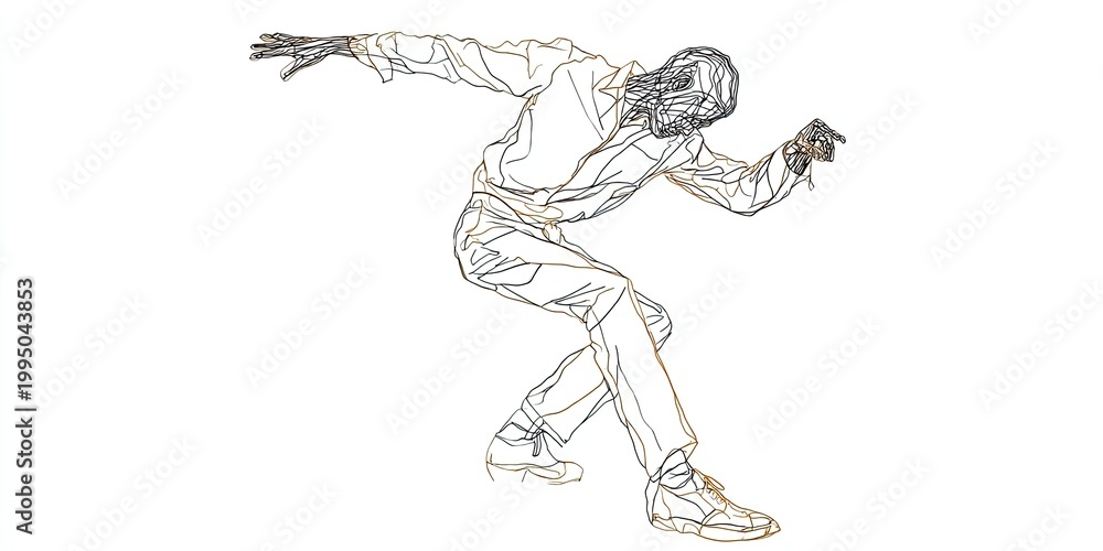 Fototapeta premium Simplistic line drawing sketch of a man dancing - capturing movement and poses of person moving