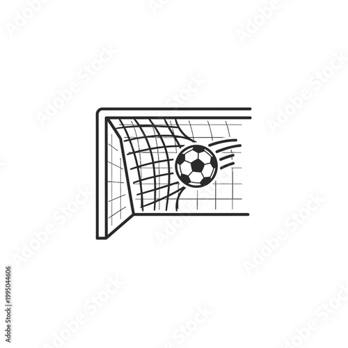 Soccer ball flying into goal net.