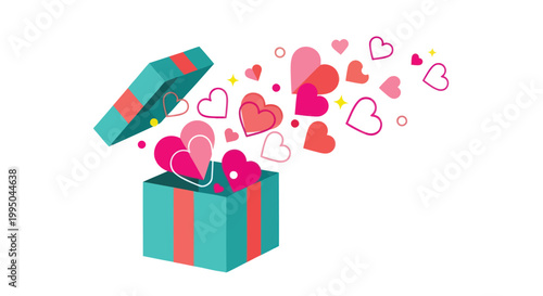 Valentine's gift box, heart symbols, colorful icons, love present, romantic surprise