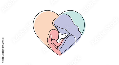Mother, baby, heart, love, family, illustration, vector, pastel colors