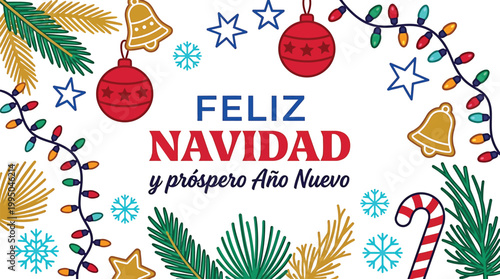 Christmas greetings in Spanish with festive decorations