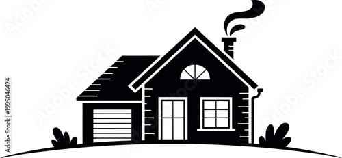 Cozy house with garage vector illustration isolated on white background simple residential home with chimney smoke minimal modern design