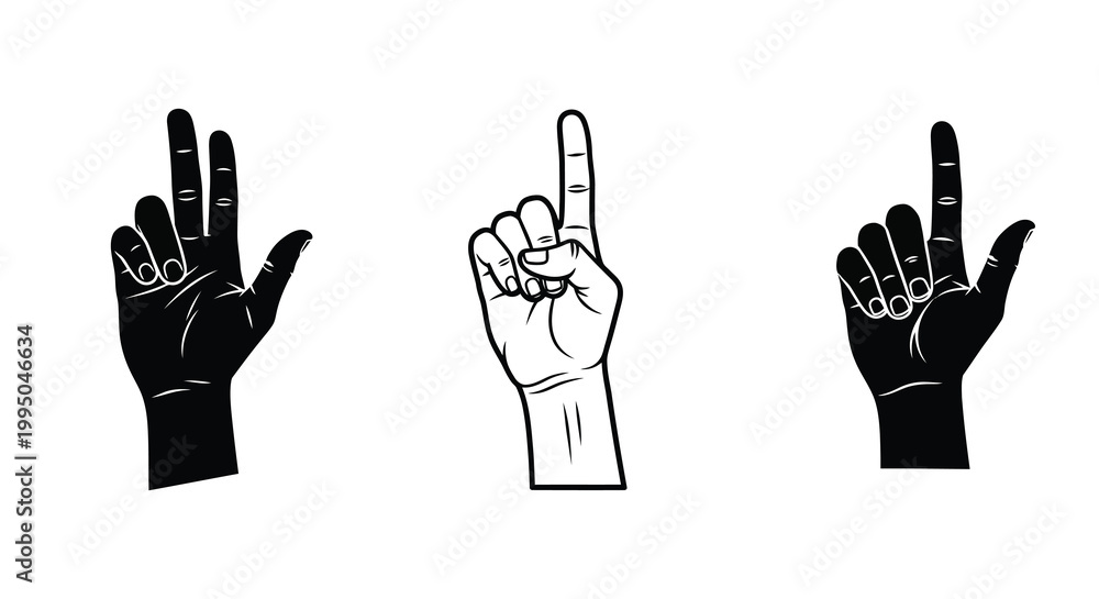 Fototapeta premium Three hands displaying different gestures a distinct black silhouette