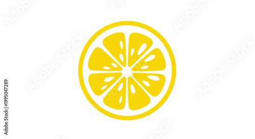 A bright yellow lemon slice graphic illustration with a clean white background