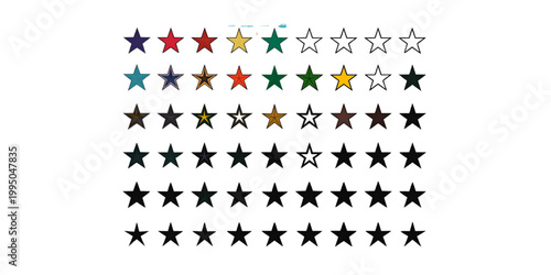 Colorful array of star shapes in a grid formation with varying designs and colors Vector