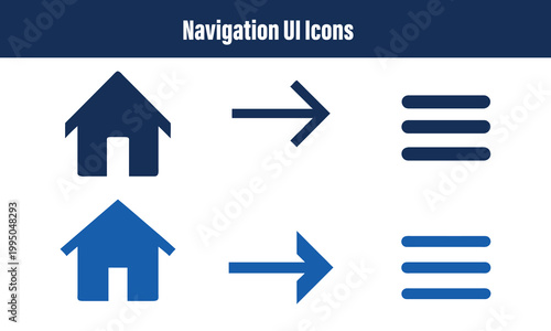Navigation user interface icons set with home house shapes arrows and menu list bars for mobile app website development.