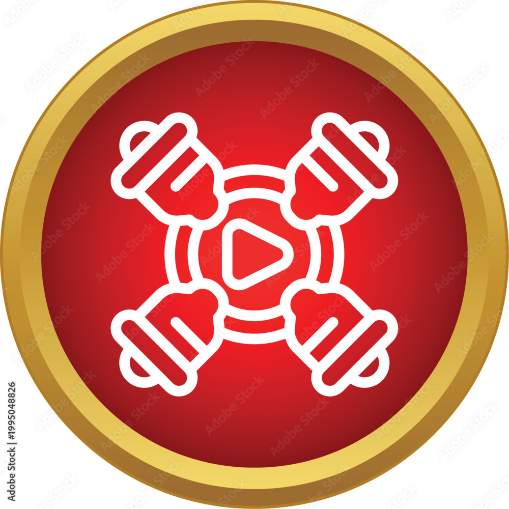 Obraz premium Video play button surrounded by notification bells in a red circle